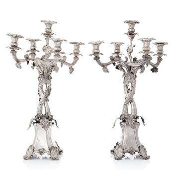 194. A pair of Swedish mid 19th century silver candelabra, mark of Gustaf Möllenborg-Féron, Stockholm 1858.