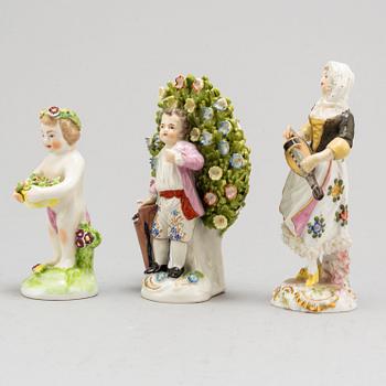 A set of three porcelain figures, Meissen, and possibly England.