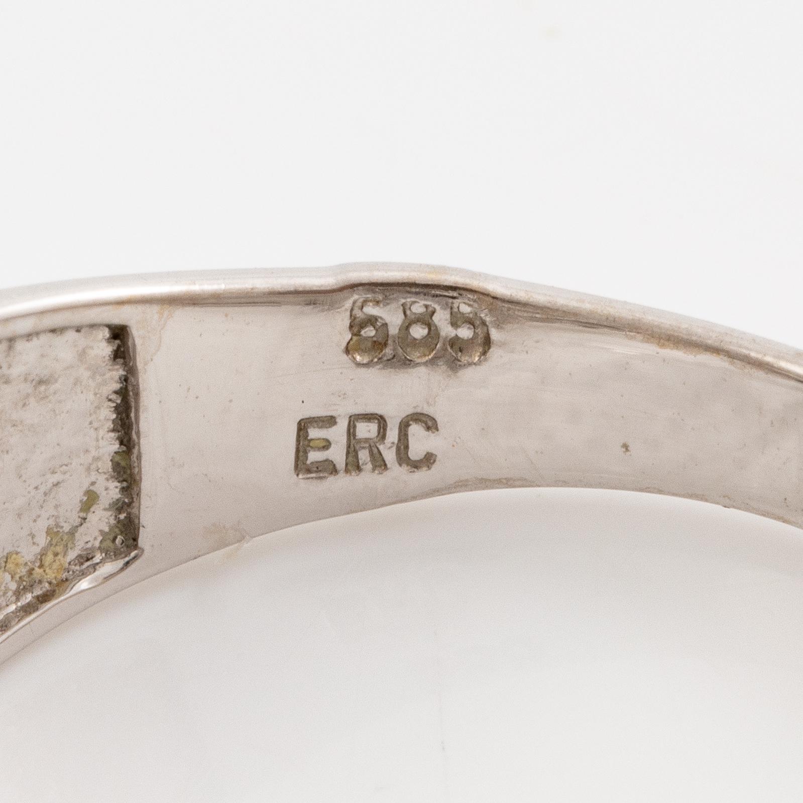 Ring, 14K white gold with small diamonds in a grid pattern.