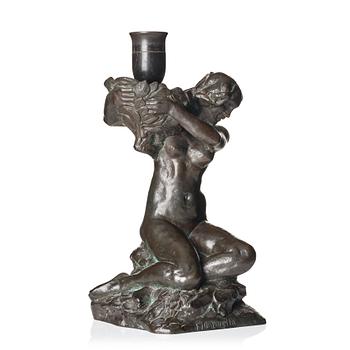 207. Alice Nordin, an Art Nouveau dark patinated bronze table lamp, foundry Herman Bergman Konstgjuteri, Stockholm, signed and dated 1908.