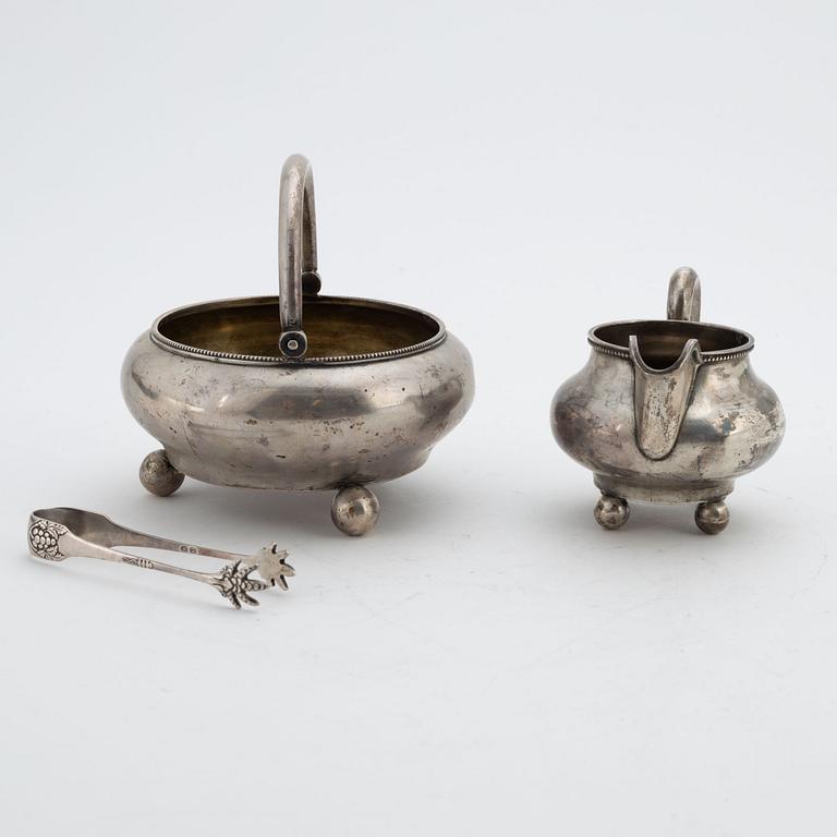 a silver sugar bowl and creamer, different unknown masters, St.Petersburg, Russia, 1882-1899.