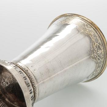 A parcel-gilt silver cup, maker's mark of Gustaf Stafhell the Elder, Stockholm 1743.