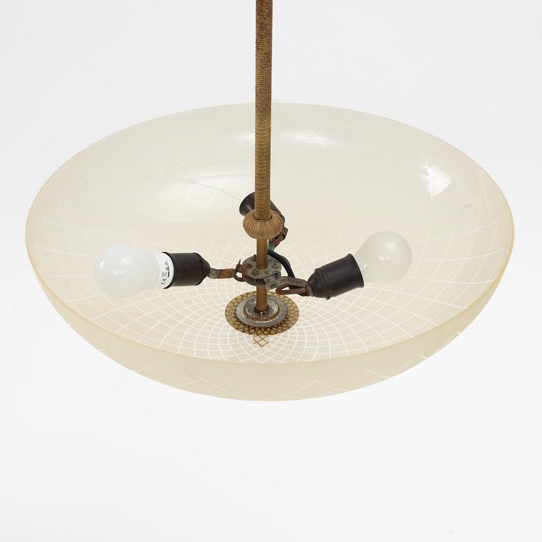 Taklampa, Swedish Modern, Orrefors, 1940-tal.
