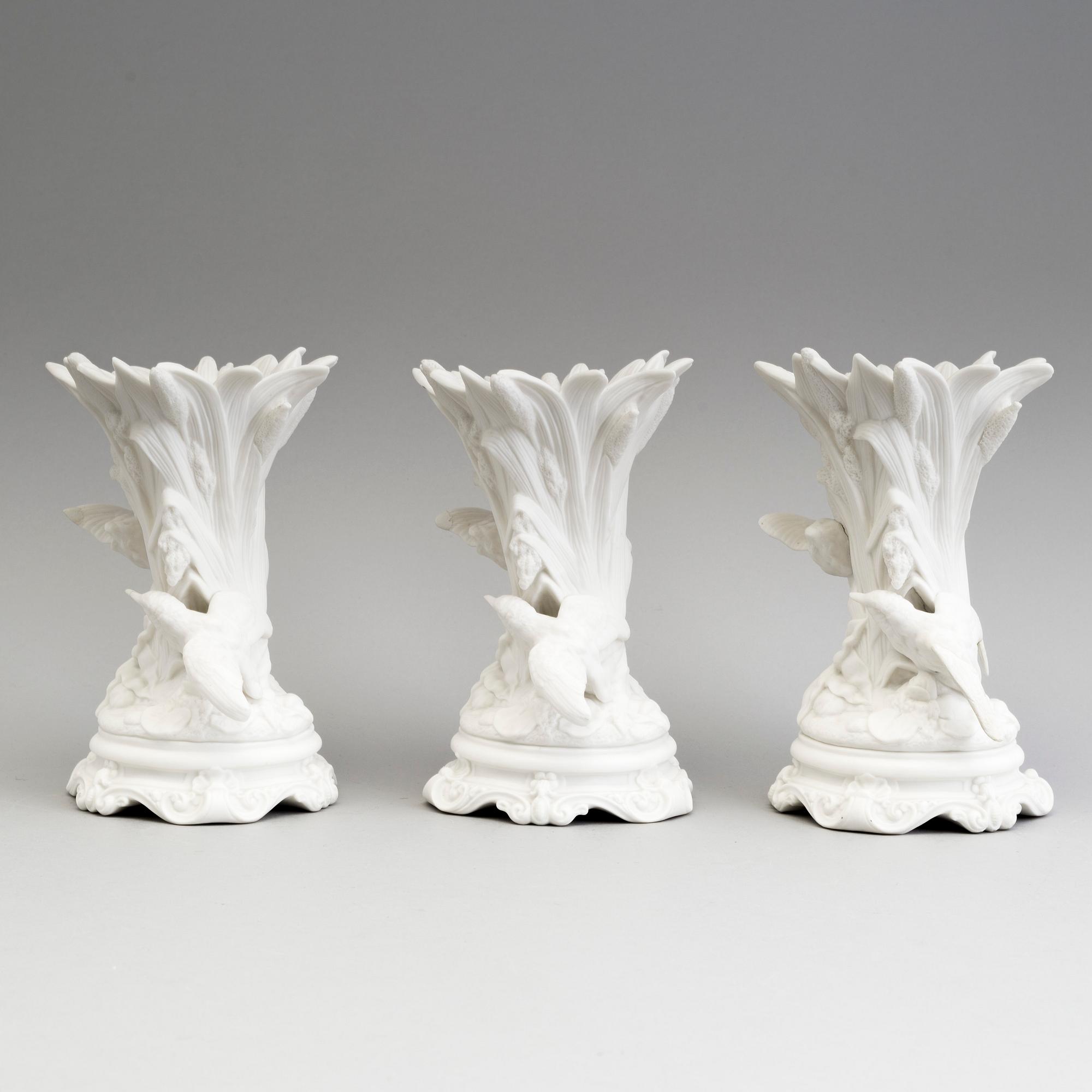 THREE PARIAN FLOWER VASES, Gustafsberg, second half of the 19th century.