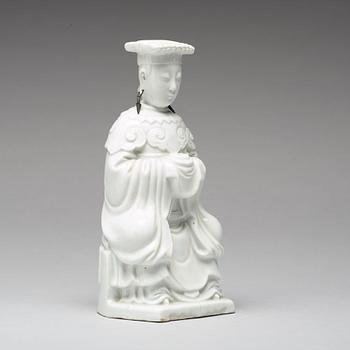 A blanc de chine figure of a deity, Qing dynasty, 19th Century.