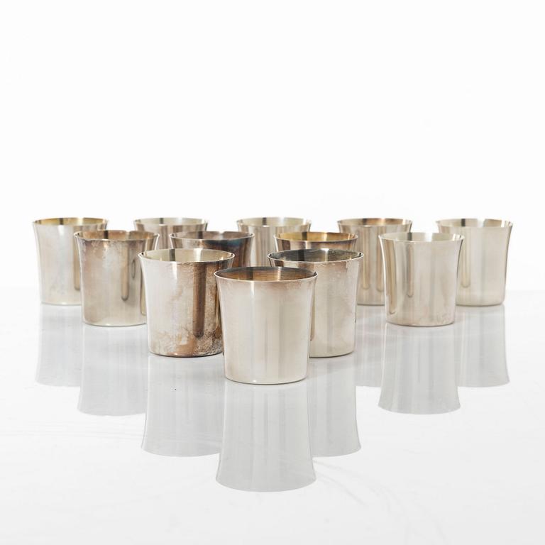 Guldsmedsaktiebolaget (GAB), a set of twelve silver beakers, Stockholm and Eskilstuna, some 1981.