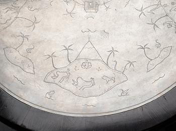 A Nils Fougstedt engraved pewter top table, Svenskt Tenn, Stockholm 1926.
