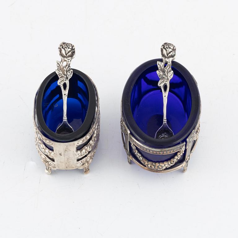 Two Gustavian style silver and glass salt cellars, including GEWE Malmö, 1961.