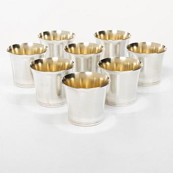 A set of eight Swedish silver beakers, mark of K. Torndals Jewellers Ltd, Stockholm 1958.