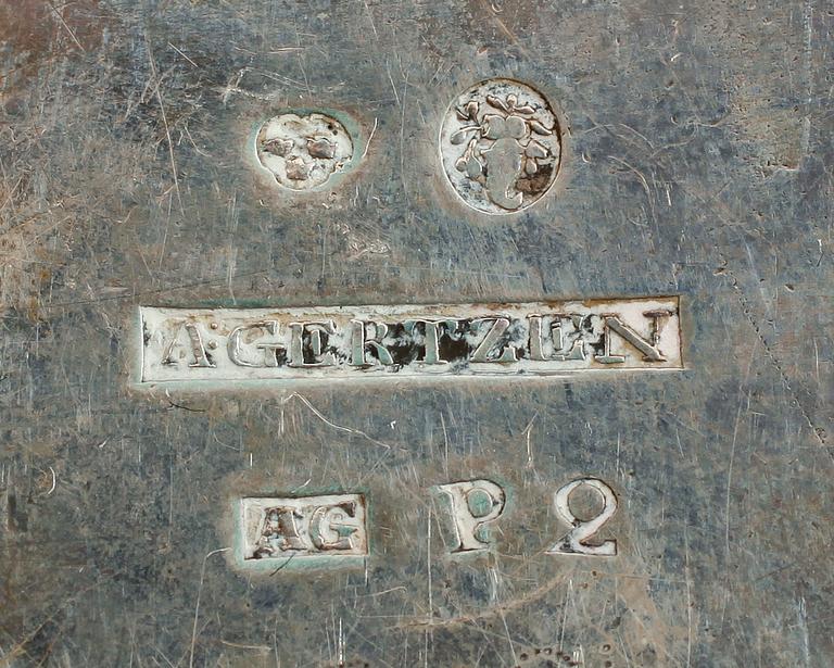 BLÄCKHORN, 2 st, silver, Abraham Gerzén, Landskrona 1797. Vikt ca 226 g med glasinsats.