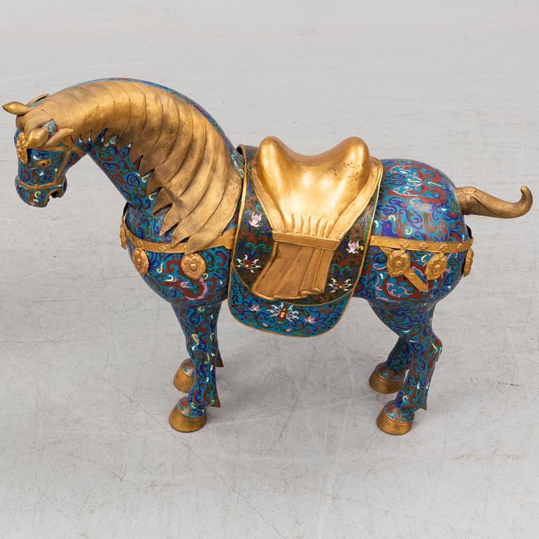 A pair of Chinese cloissoné horses, 20th Century.