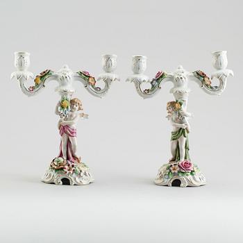 KANDELABRAR, 1 par, porslin, Schierholz, 1900-talets mitt.
