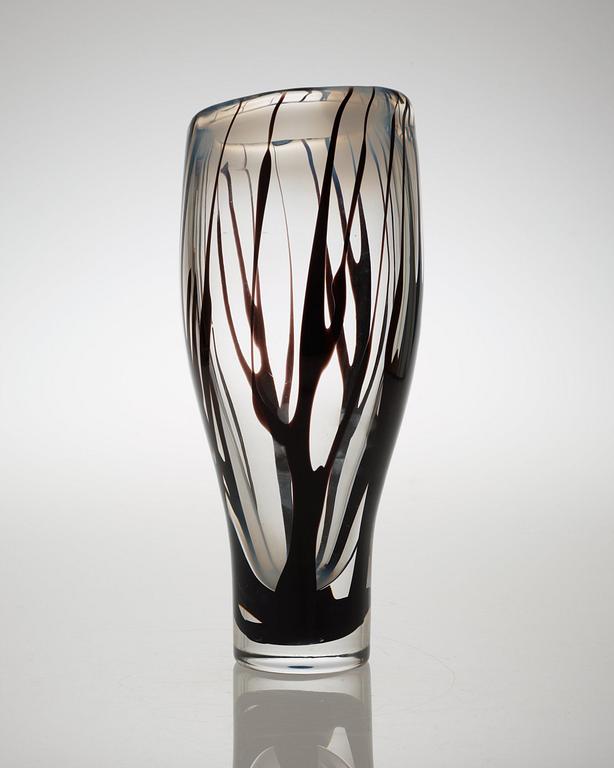 A Vicke Lindstrand glass vase, 'Tree in fog', Kosta 1950's.