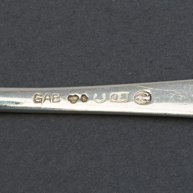 GAB, kaffeskedar, 12 st samt moccaskedar, 12 st, silver, Stockholm, 1940-53.