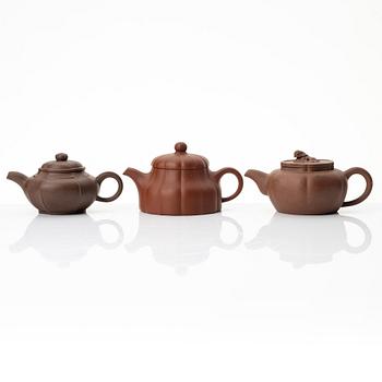 A group of three yixing teapots, China, 1980s.