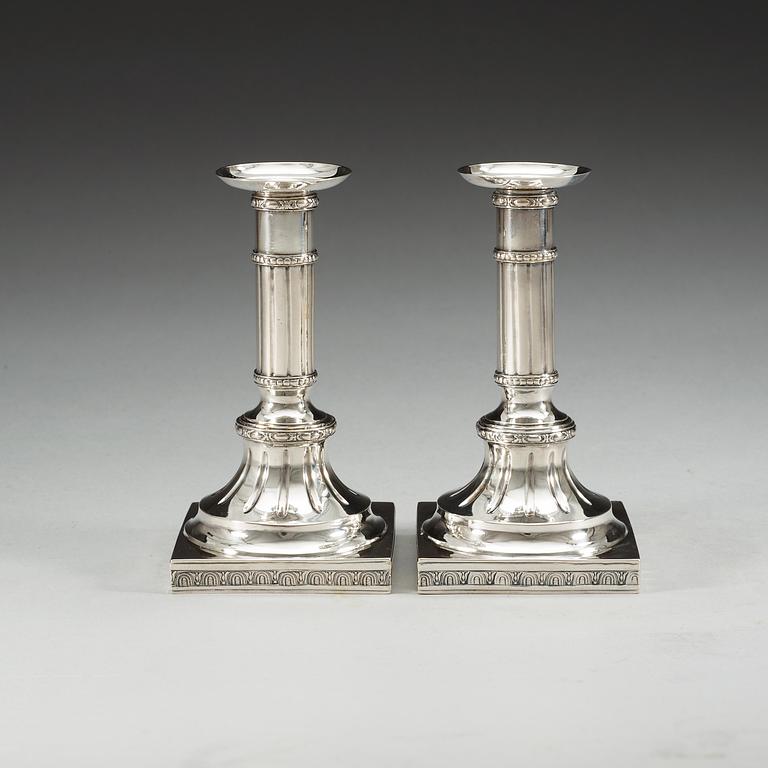 A pair of Swedish 18th century silver candlesticks, makers mark of Petter Eneroth, Stockholm 1781.