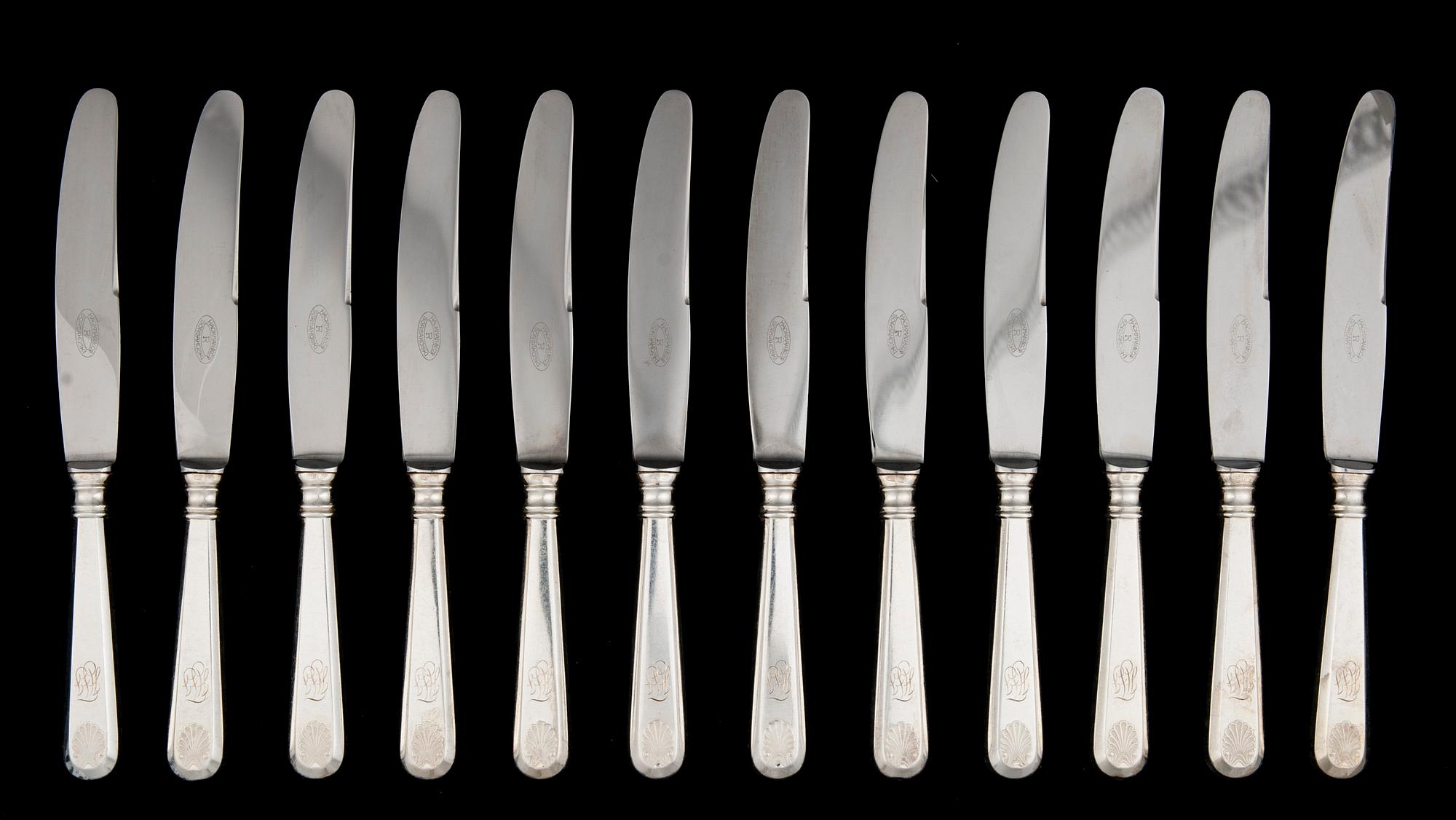 BESTICKUPPSÄTTNING, 12+12, silver, "Musslan", Tavastehus 1950-tal.