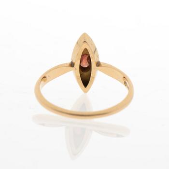 A RING, facetted garnet, pearls, 18K gold. Suomen Kultaseppä, Turku Finland.