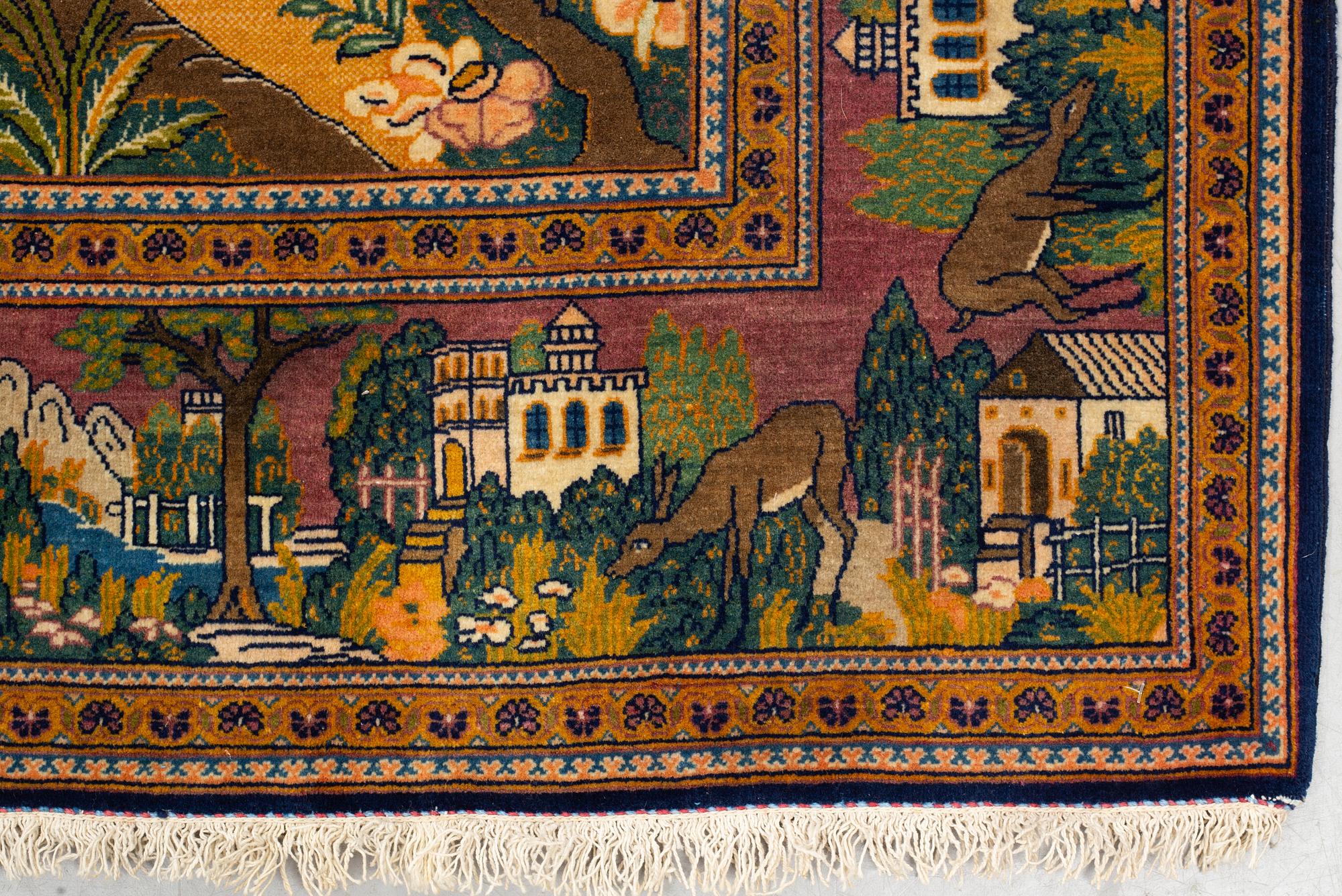 A rug, semi-antik Kashan figural, ca 216 x 133,5 cm.