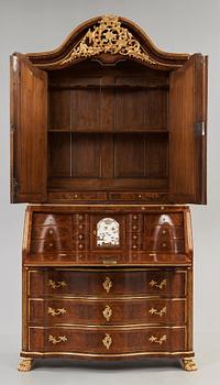 A Danish Rococo 18th century writing cabinet in the manner of cabinet maker Christian Jacob Preisler (1712-1779).