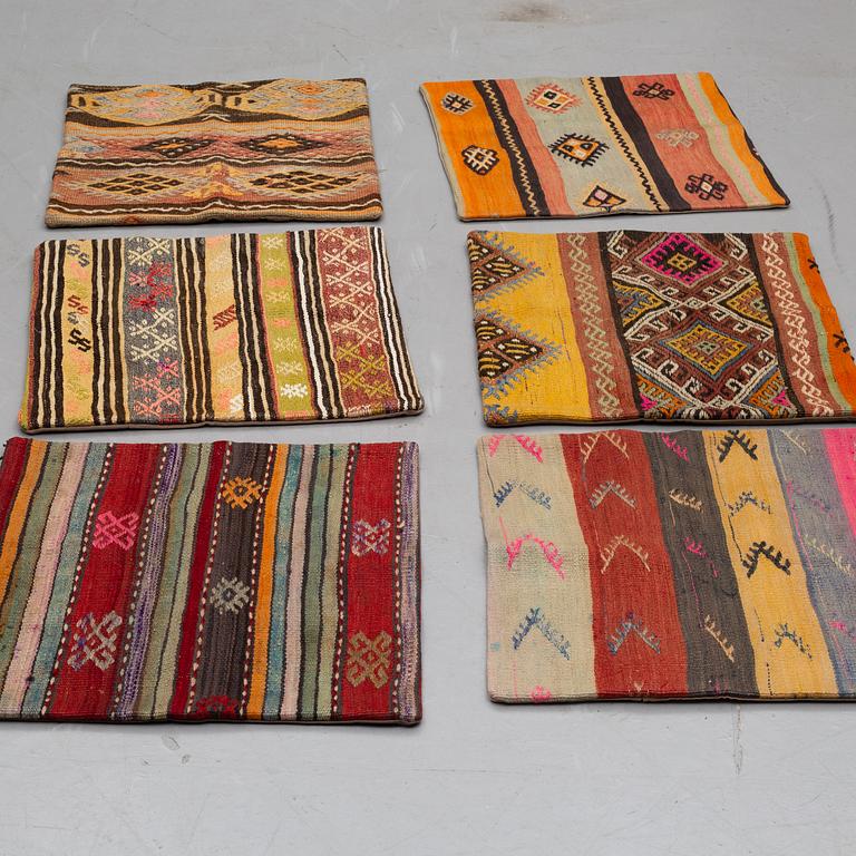 6 Anatolian kilim cushions, around 60 x 60 cm.