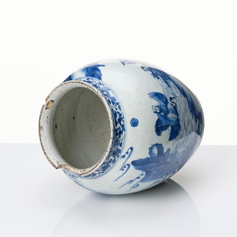 A large Chinese blue and white jar, Ming dynasty (1368-1644).