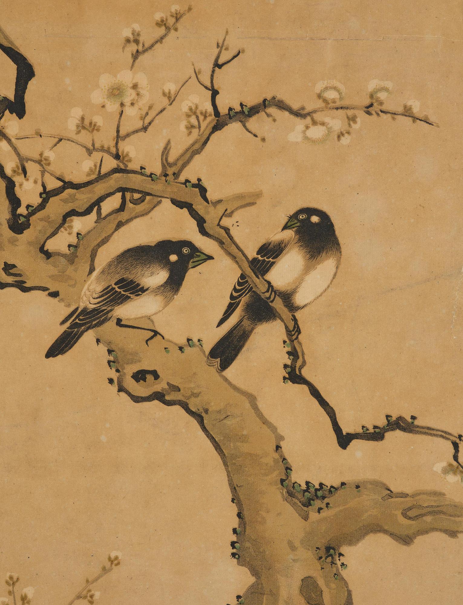 Shen Quan, after, 'Crane, magpies and a blossoming cherry tree'.