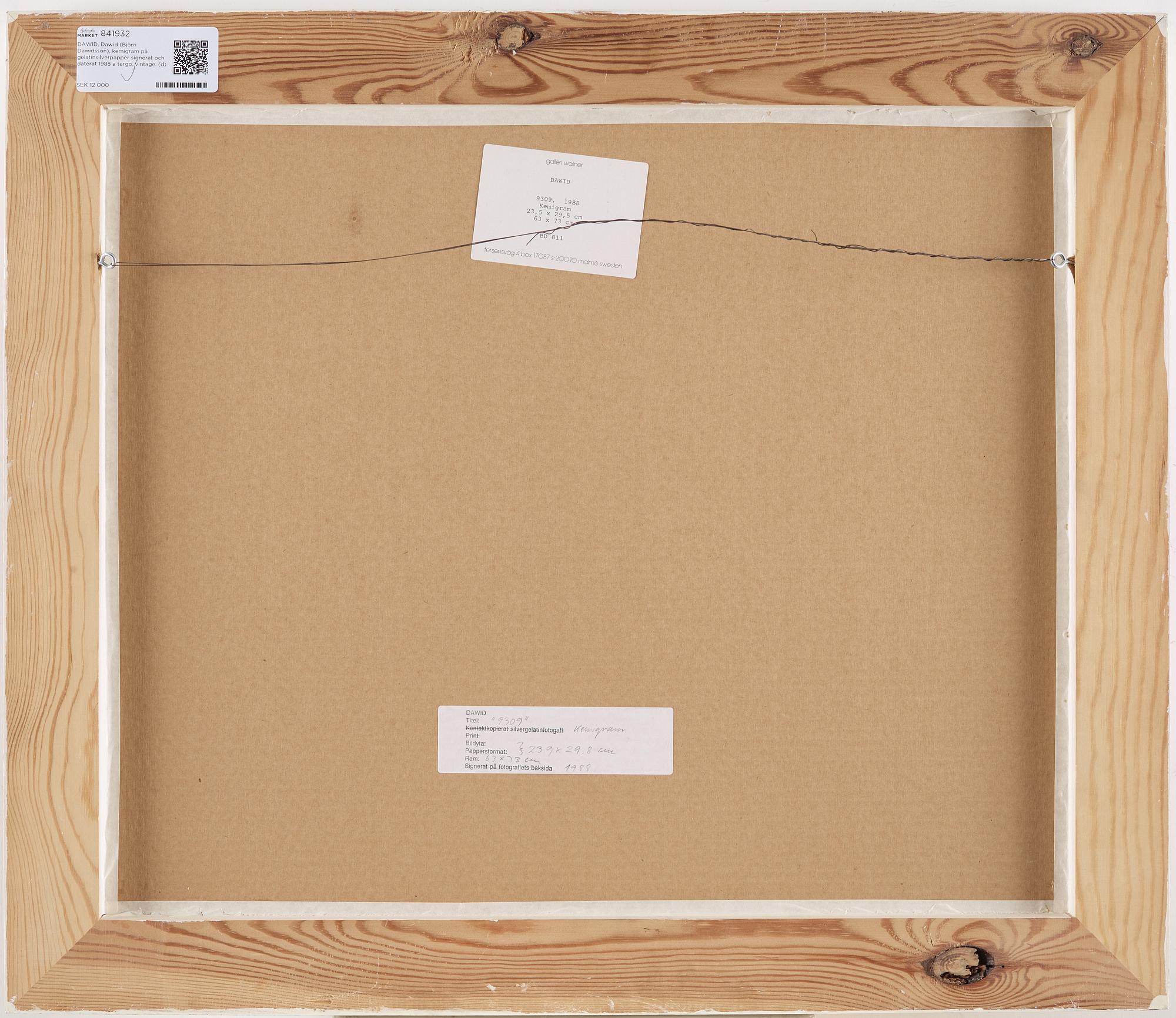DAWID, Chemigraph on gelatin silver paper signed and dated 1988 on verso. Vintage.
