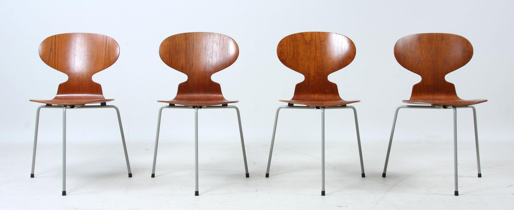 STOLAR, 4 st, "Myran"/"FH 3100", Arne Jacobsen, Fritz Hansen, tillverkade under 1950-talets första hälft.