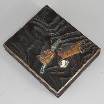 A Japanese lacquered wooden box, Meiji period (1868-1912). Signed inside cover.