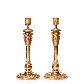 119. A pair of Empire presumably Russian, Moscow candlesticks from around 1820.