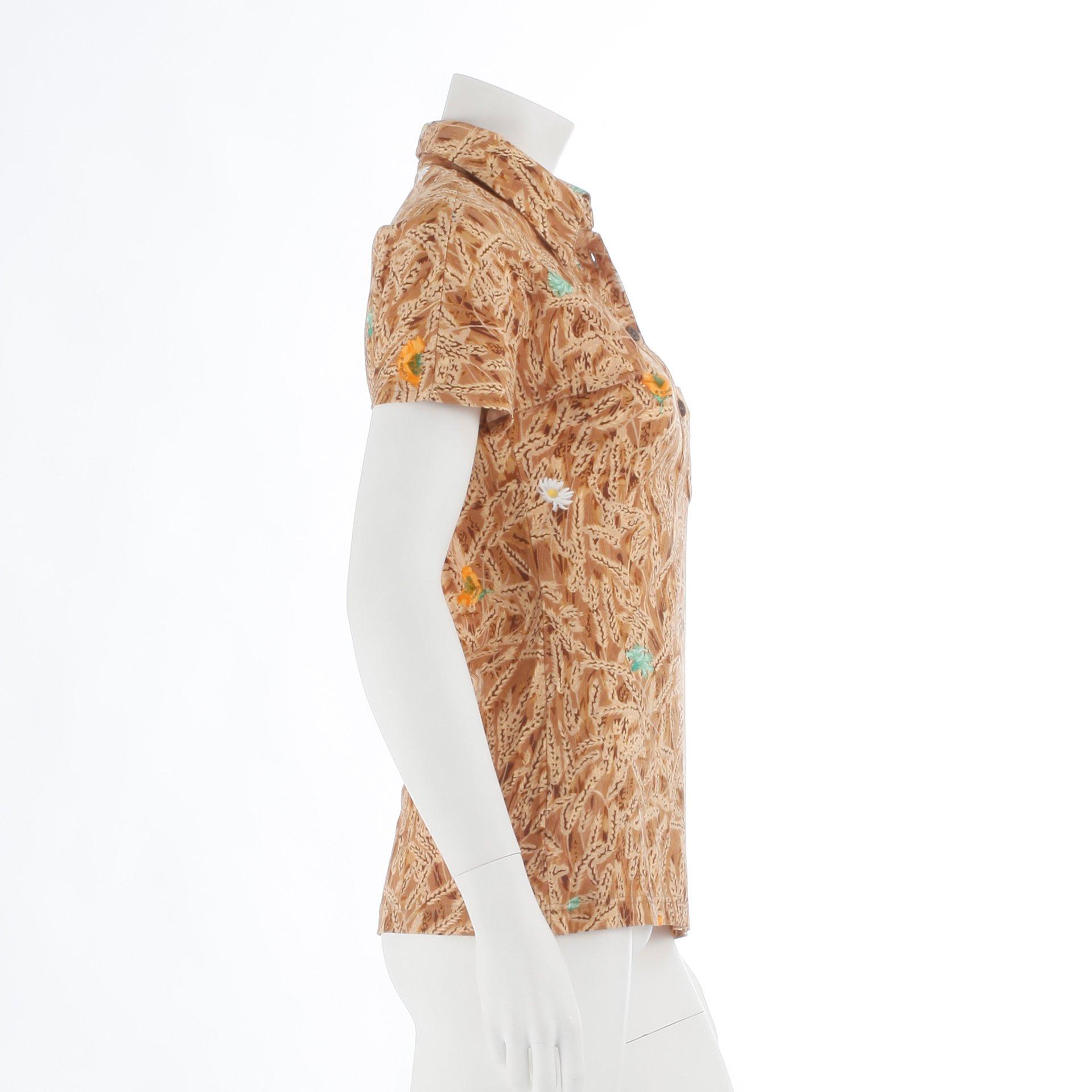 HERMÈS, a yellow and brown cotton shirt. Size L.