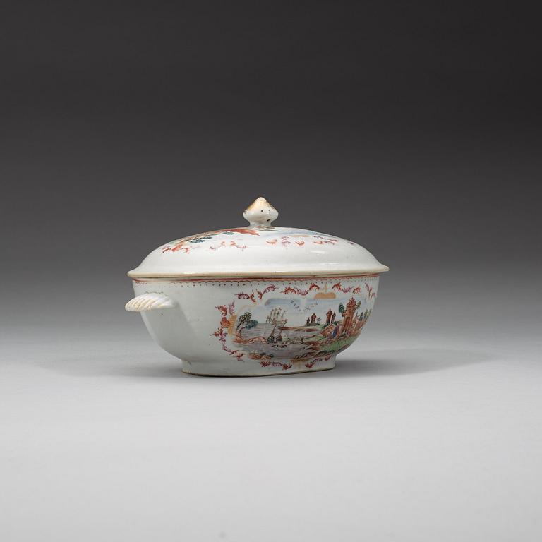 TERRIN med LOCK och FAT, kompaniporslin. Qingdynastin, Qianlong (1736-95).