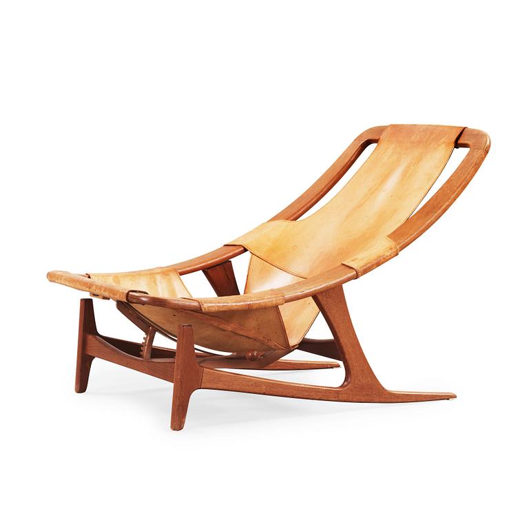 An Arne Tidemand Ruud 'Holmenkollen' teak and leather lounge chair, Norcraft, Norway 1950's-60's.