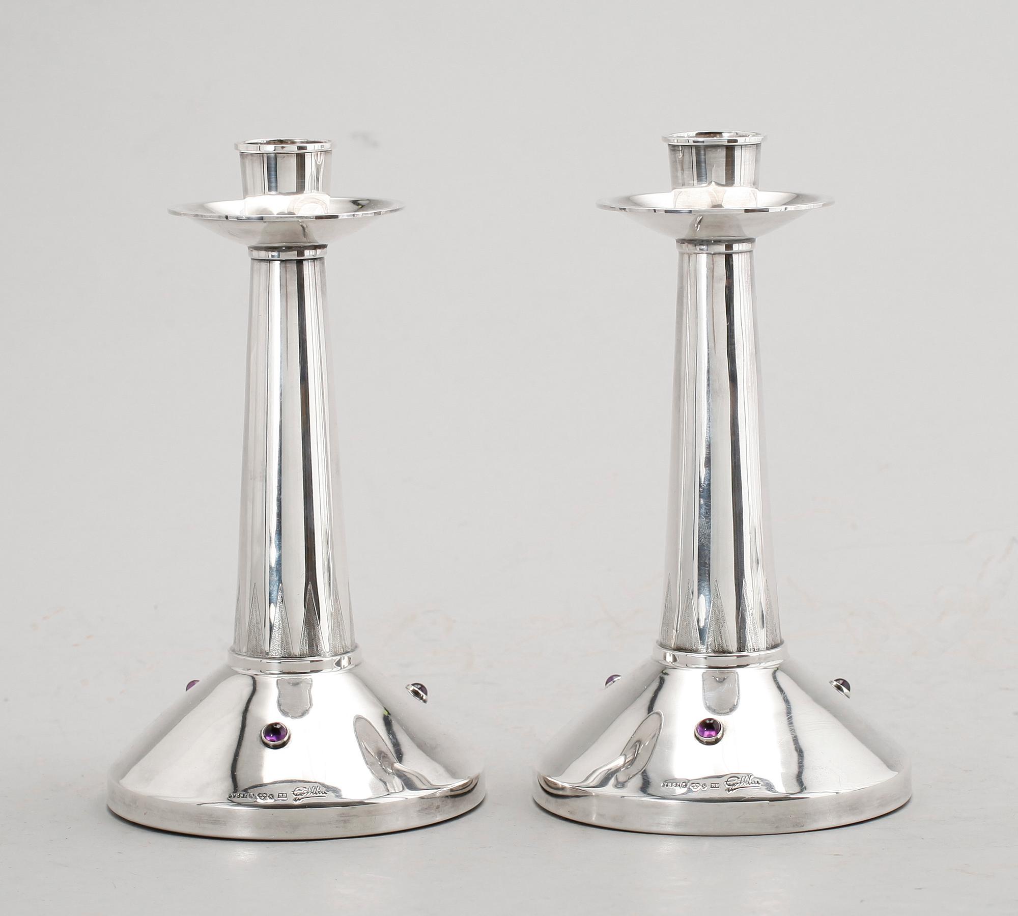 LJUSSTAKAR, 1 par, silver, Göthlin, Tesi, Göteborg 1967.