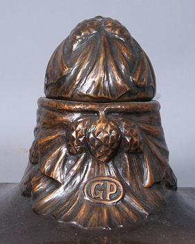 SKRIVBORDSUPPSATS, 6 delar, koppar, jugend, Strömblad, Göteborg, omkring sekelskiftet 1800/1900.