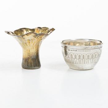 Candle holder and tumbler, sterling silver, Olle Olls, Stockholm 2010, and Ove Urban Bohlin, Stockholm 1966.