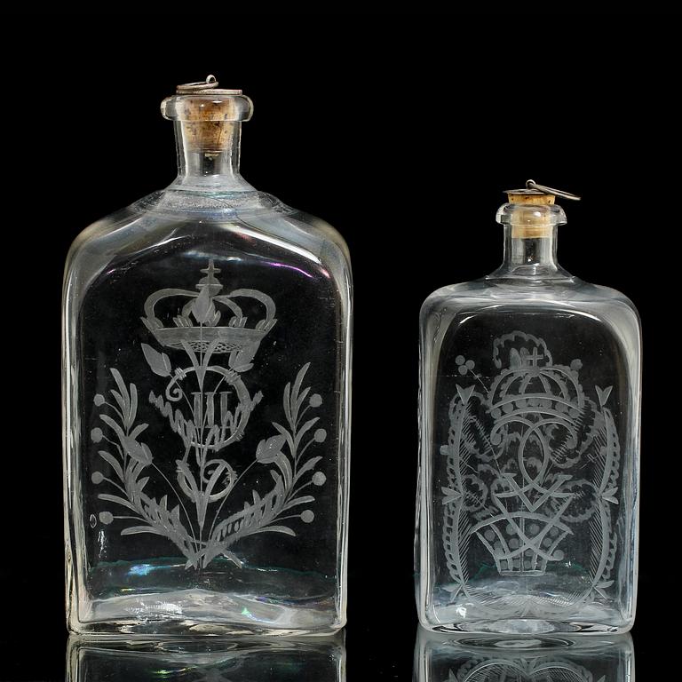 FLASKOR, 2 st, glas, 1800/1900-tal.