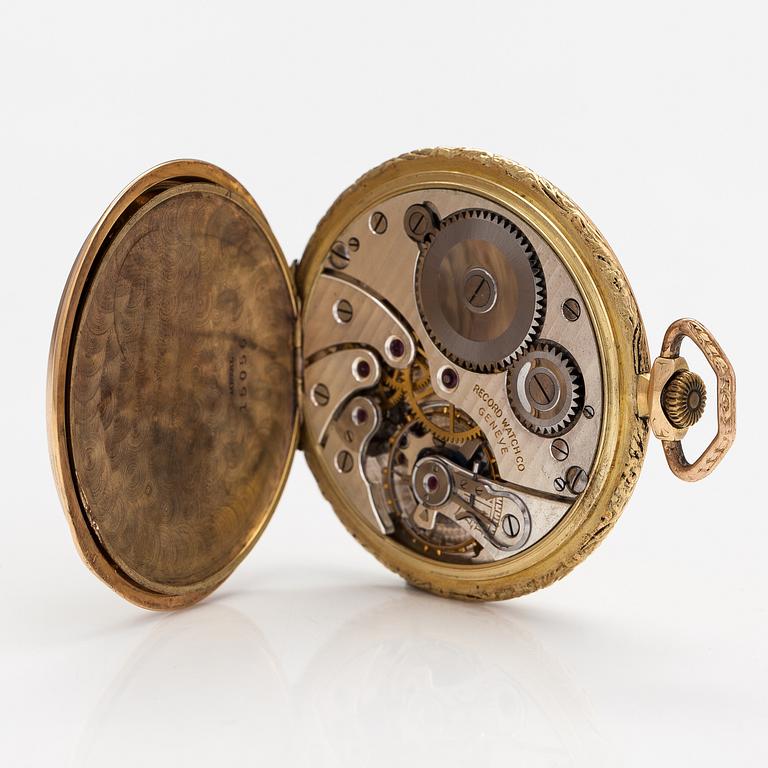 Record watch co, pocket watch and chain, 48 mm.