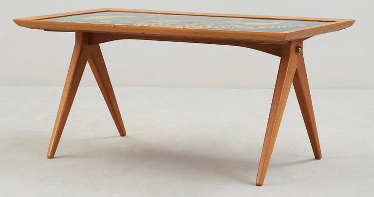 A Stig Lindberg and David Rosén oak and enamel sofa table by Nordiska Kompaniet, 1950's.