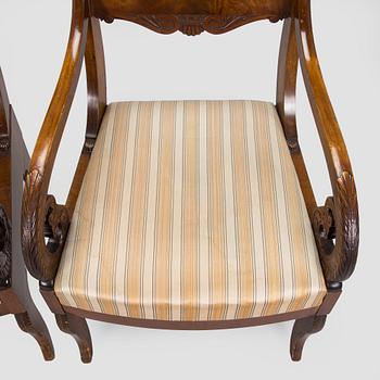 Karmstolar, ett par, biedermeierstil, 1920-30-tal.