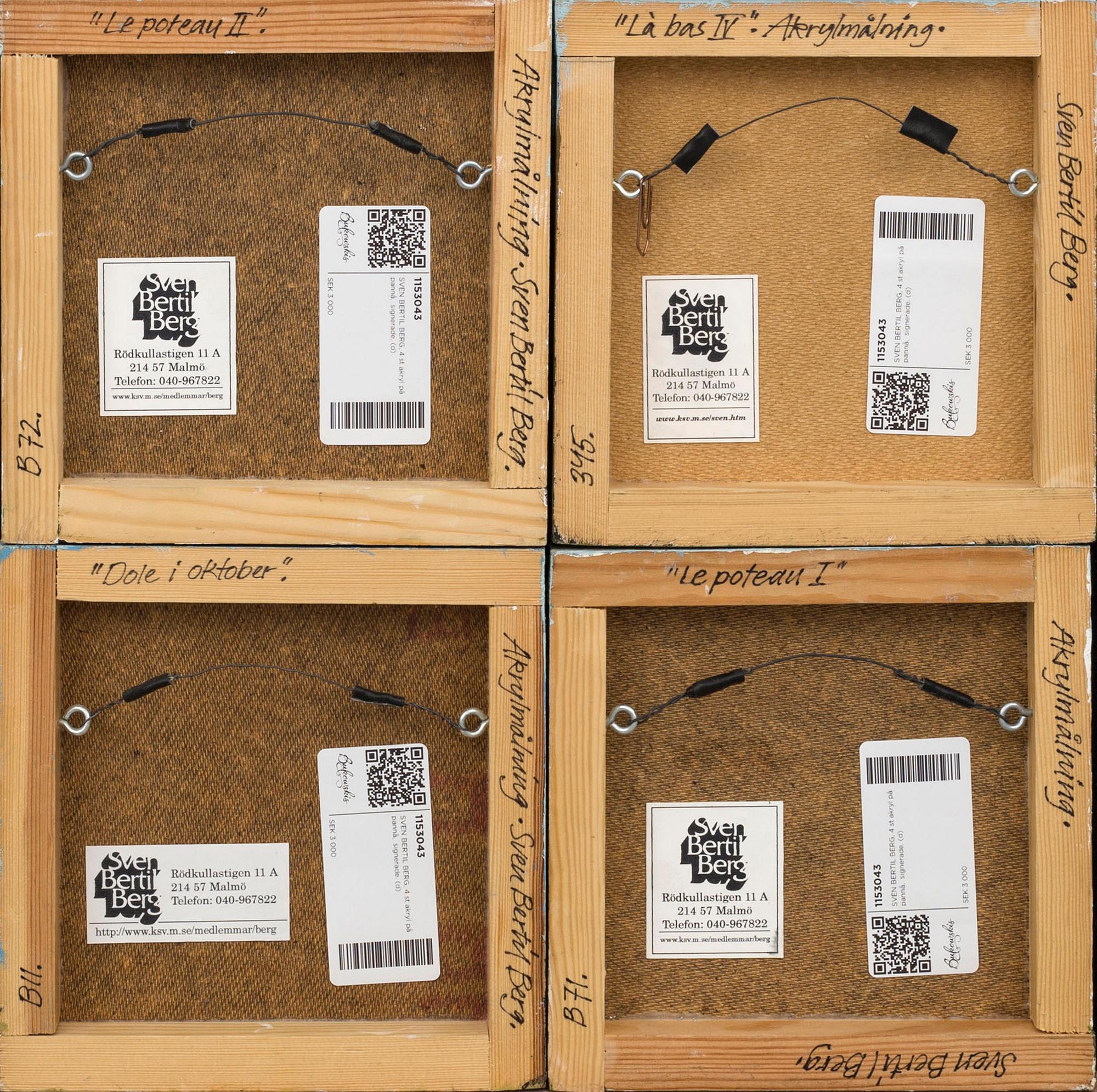 SVEN BERTIL BERG, 4 st akryl på pannå,  signerade.