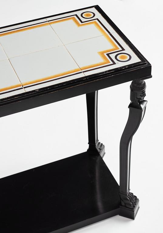 Axel Einar Hjorth, an ebonised oak Swedish Grace tiled top table, Nordiska Kompaniet 1931. Tile top by Edgar Böckman.