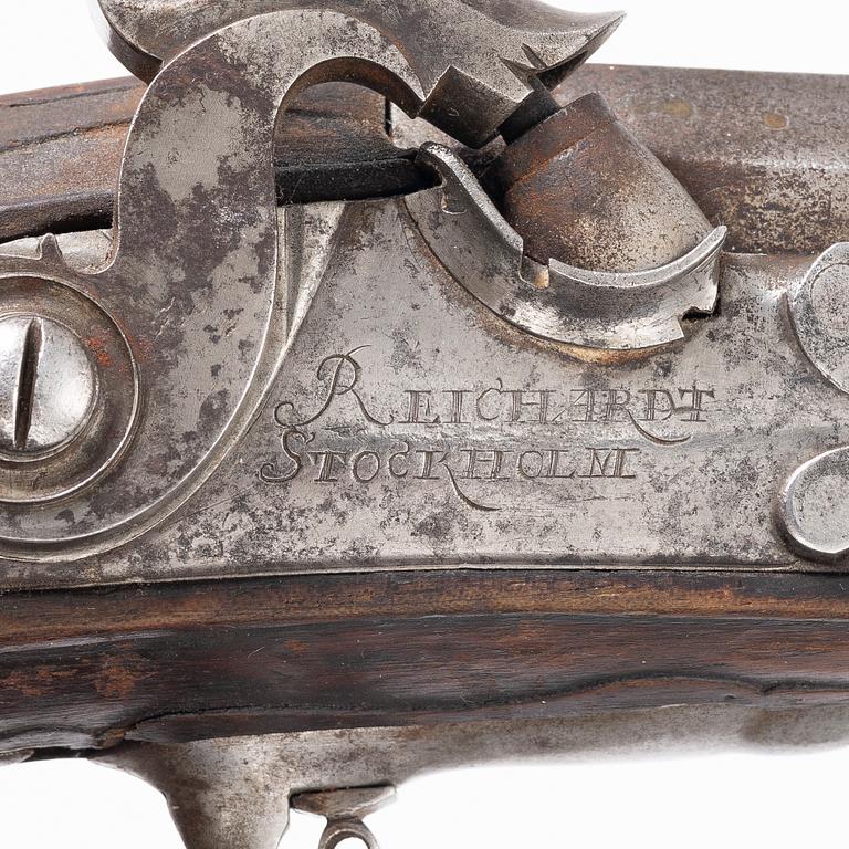 Percussion-lock rifle, converted from flintlock, signed Reichardt Stockholm (Johan R. 1730–1806, master in Stockholm 1767).