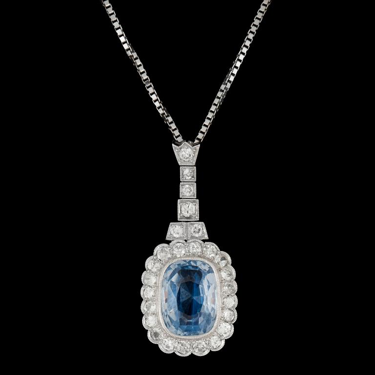 A sapphire 4.75 cts and diamond app. tot. 0.75 cts, pendant.
