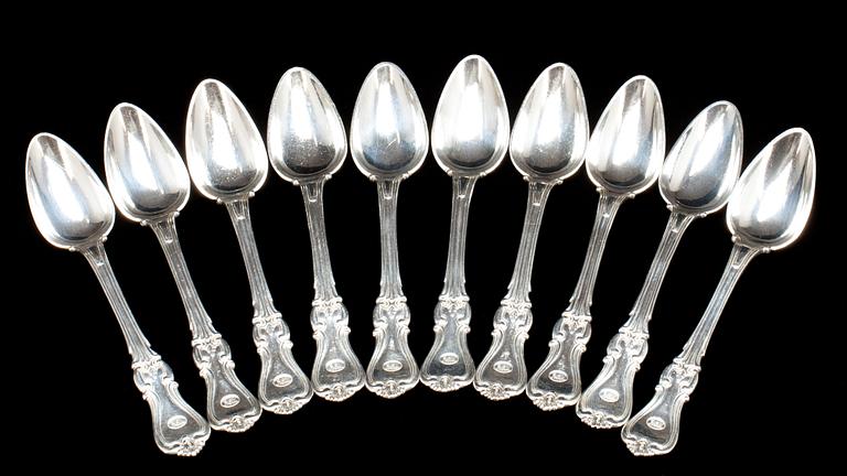 DESSERTSKEDAR, 10 st. Silver "Olga". Johan Olof Östlund, Gävle, 1857, vikt ca 415g.