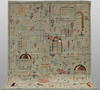 A hand-embroidered Kilim rug, approx. 241 x 183 cm.