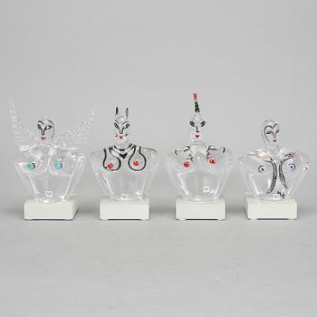 SKULPTURER, 4 st, glas, Ulrica Hydman-Vallien, Kosta Boda.