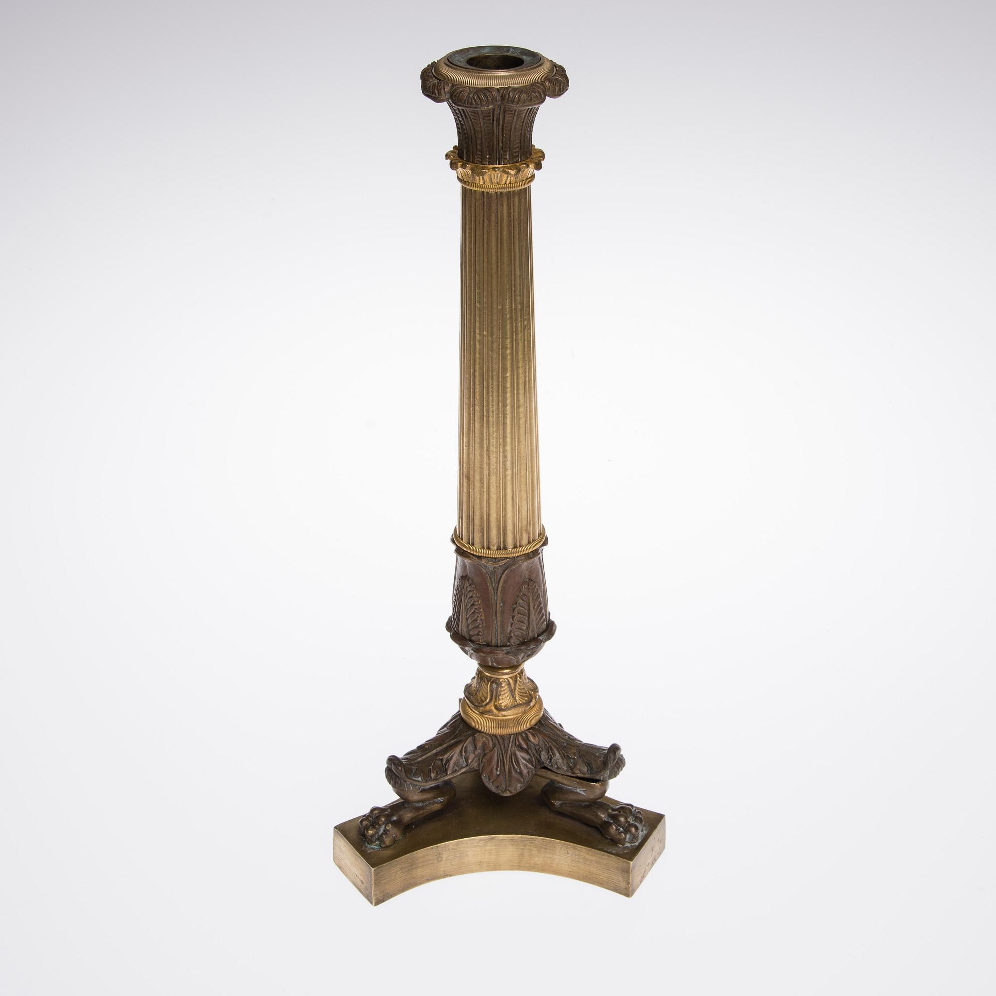 LJUSSTAKE / LAMPFOT, mässing, senempire, 1800-talets mitt.