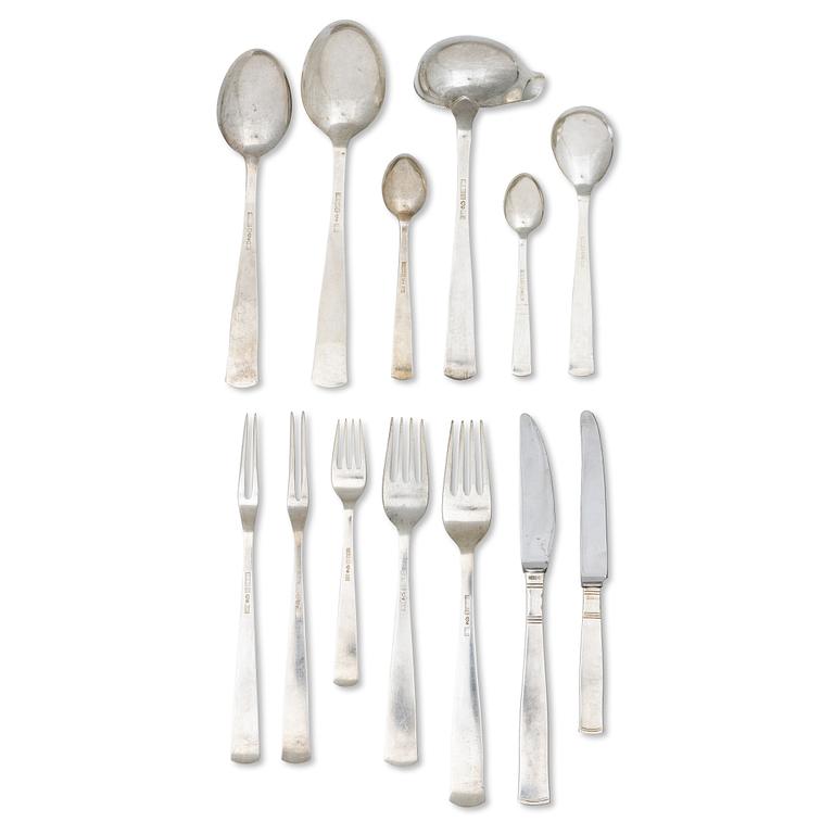 Jacob Ängman, A silver cutlery set, “Rosenholm”, GAB, Eskilstuna and Stockholm, some 1970 (58 pieces).